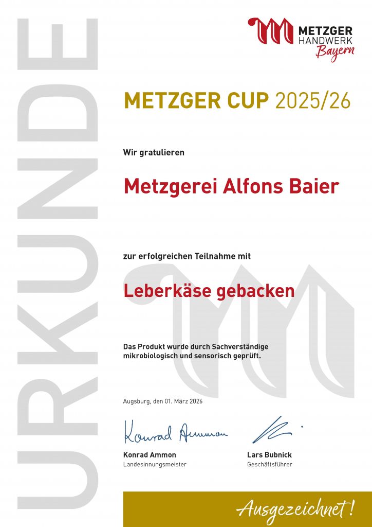 Metzgercup 2026 Urkunde Leberkaese