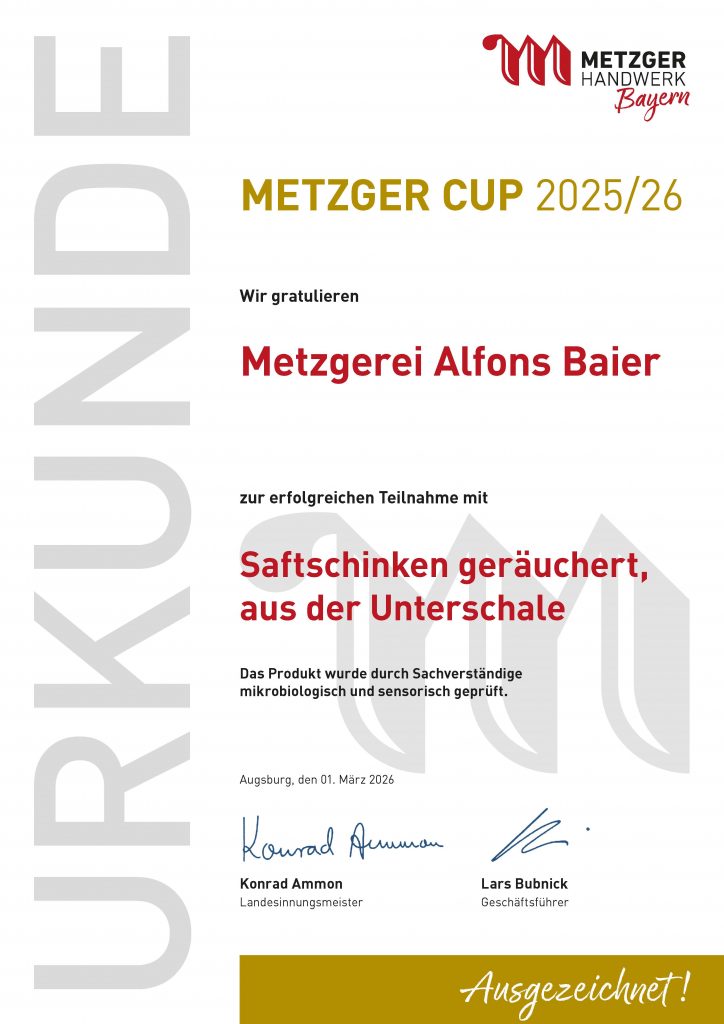 Metzgercup 2026 Urkunde Saftschinken