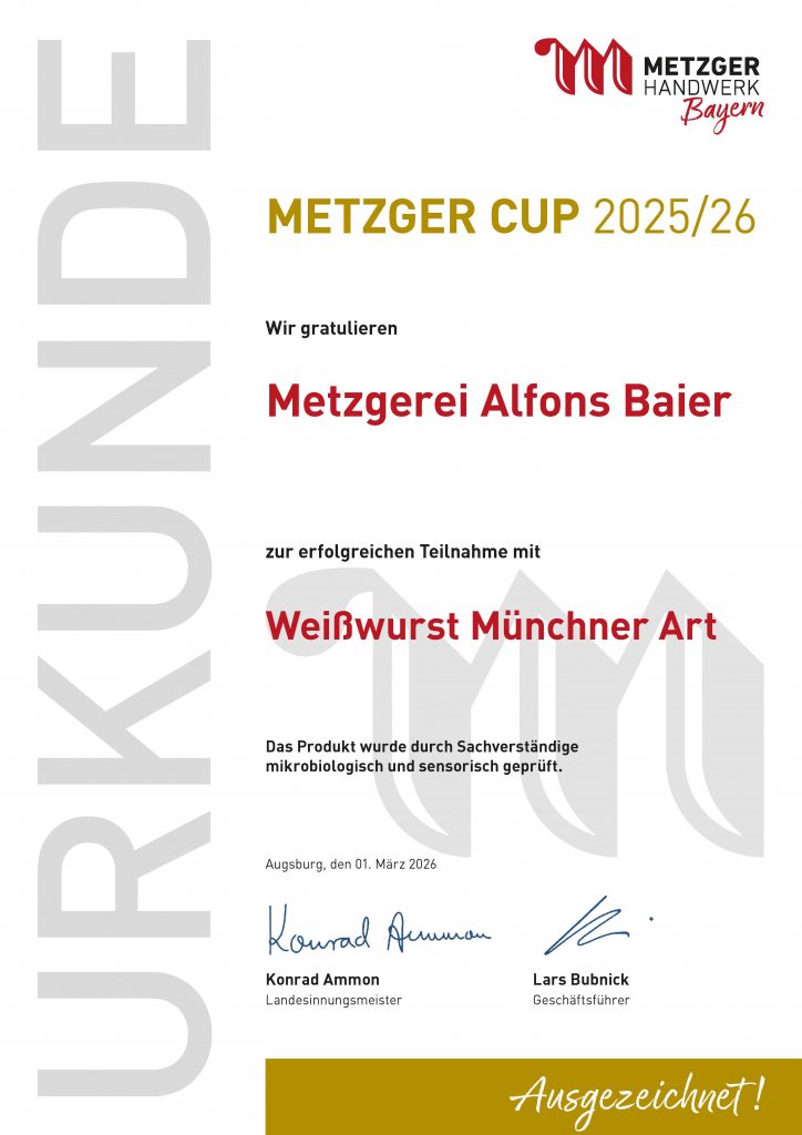 Metzgercup 2026 Urkunde Weisswurst